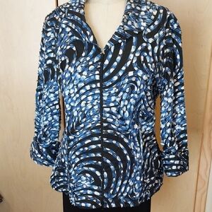 Samuel Dong Blue Swirl Patterned Women's Zip-Front Jacket Size L